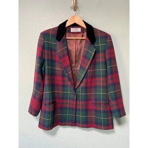 Vintage Dumas Women's Green Plaid‎ Blazer Jacket Button Up